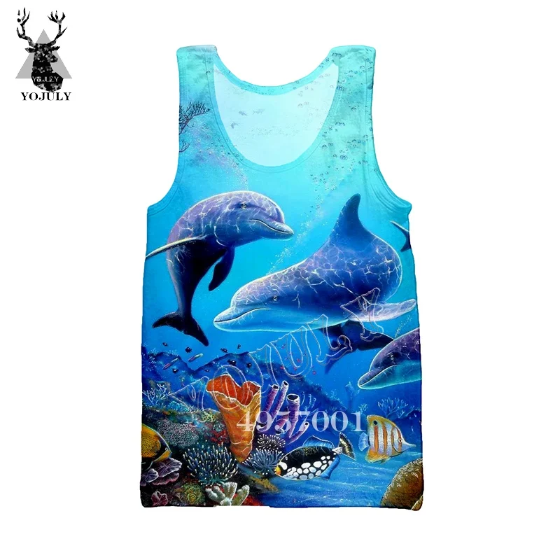 YOJULY Dolphin 3D принт Harajuku майка для мужчин Модный повседневный жилет Летний морской плавание унисекс уличная одежда рубашки без рукавов Ve31 - Цвет: 2