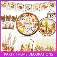 woodland animal party tableware supplies set including banner plates cups table cover and napkins jungle animal party supplies