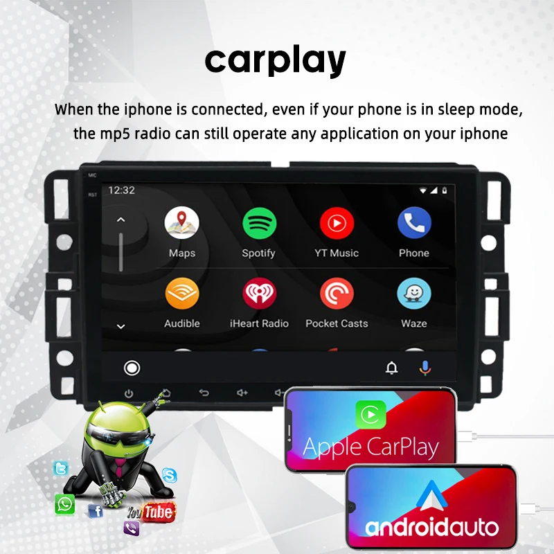 Автомобильный радиоприемник 8 дюймов 2 Din Android 10 встроенный Carplay плеер Bluetooth 4.0 GPS RDS
