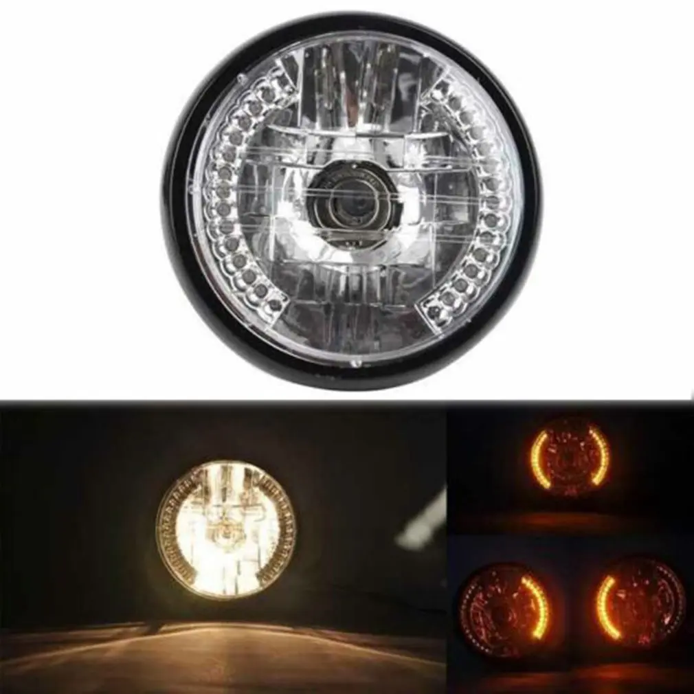 

Motorcycle Modified Retro Headlights 7 Inch Angel Ring Headlights Far Near Light Steering Function Headlights