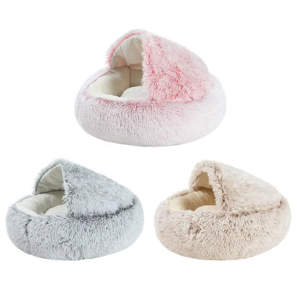 

Dog Bed Soft 2-In-1 Winter Cat Bed Warm Multi-Function Pet Sleeping Nest Creative Round Shape Non-Slip Bottom Mat Plush Puppy