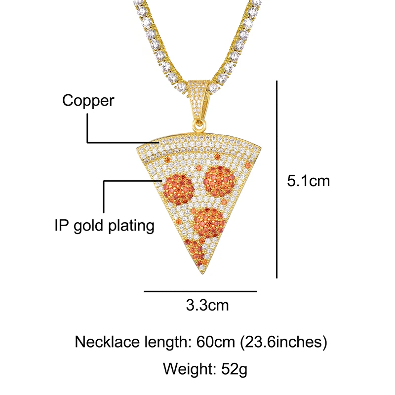 D&ampZ Ins Забавный покрытый кристаллами CZ кулон в форме пиццы с цепочкой для тенниса аксессуары хип-хопа для хипстера.