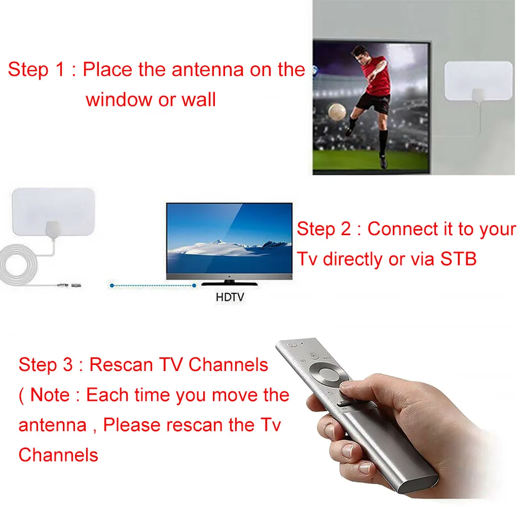 4K 200 Miles Range 25DB HD TV Antennas Indoor Mini HD Digital TV Antenna Signal Booster For VHF UHF HDTV Aerial TV Receiver