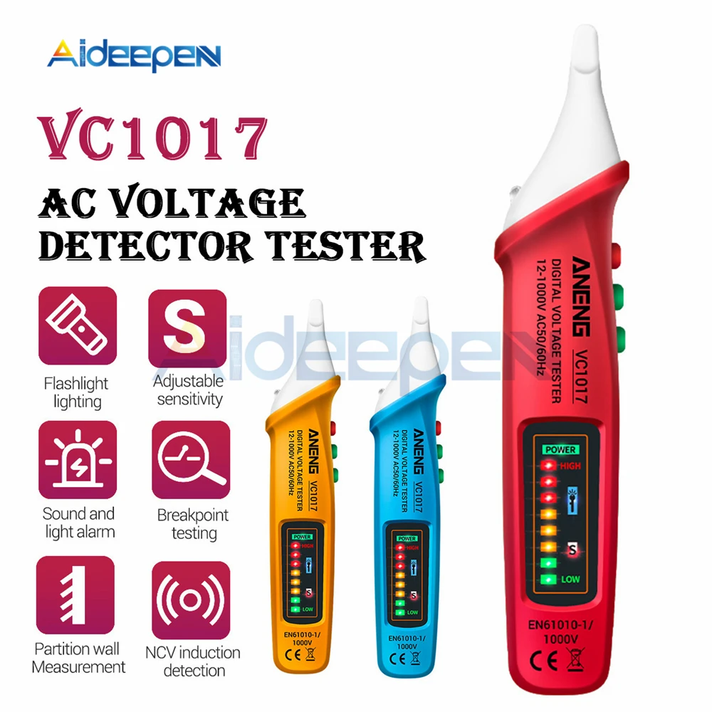

VC1017 Digital AC Voltage Detector Tester Meter 12V-1000V Non-contact Pen Meter Electric Indicator LED Voltage Meter Test Pencil
