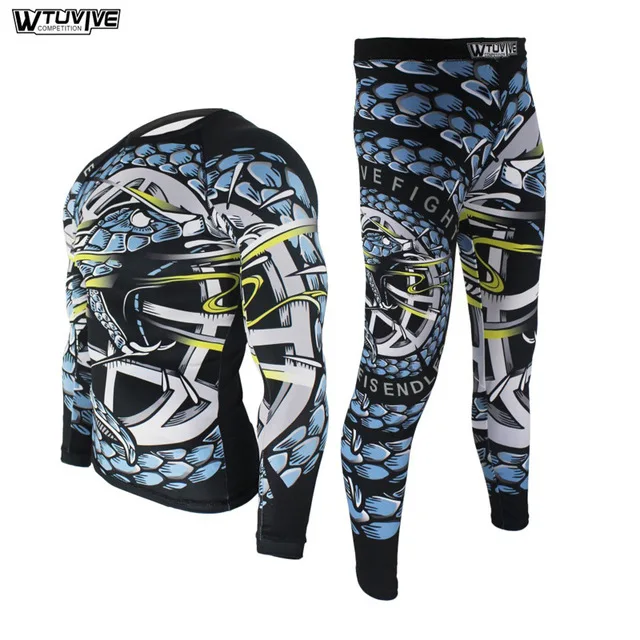 WTUVIVE Боксерский набор компрессионный Джерси + штаны Боевой Рашгард KickBoxing плотные