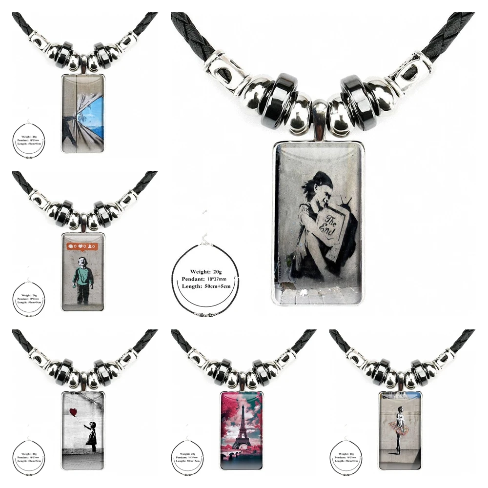 Destockage забавное уличное искусство Бэнкси граффит для женщин Подарки Ювелирные Изделия для мальчиков со стальным покрытием колье с кабошоном Длинная подвеска