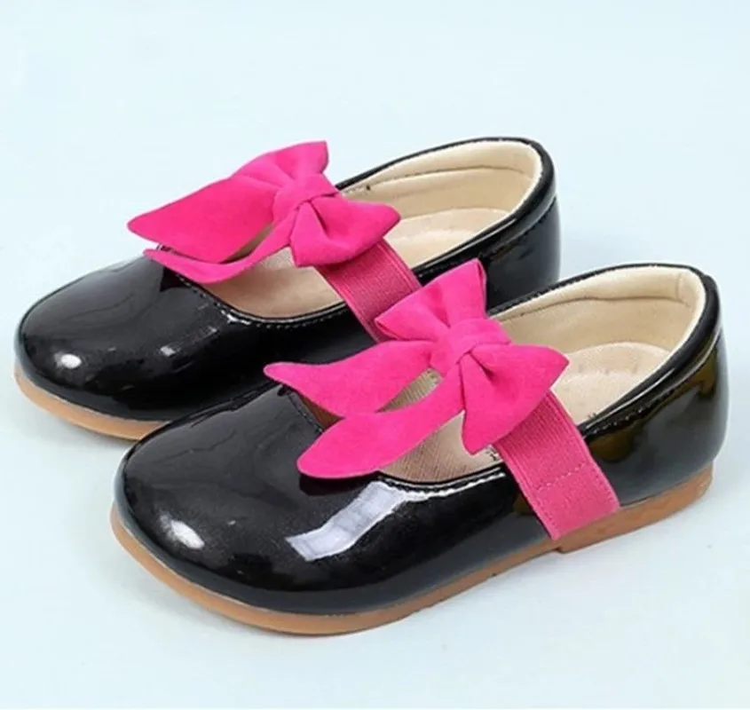 

2019Spring New Children Shoes bowknot Baby Girl Casual Shoes Student Leather Shoe for Dance Wedding Party Black White Pink 3-14T