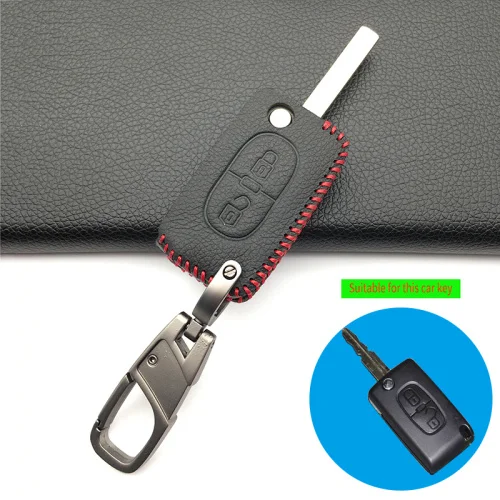 Black with keychain Высококачественный кожаный чехол для автомобильных ключей с 2 кнопками для peugeot 207 307 308 407 408 для Citroen C3 C4 C5 C6 C4L Защитная крышка - Название цвета: Black with keychain