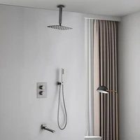 gray color 10 or 12 inch rain shower head bathroom brass thermostatic bath ceiling shower set faucet shower set is609
