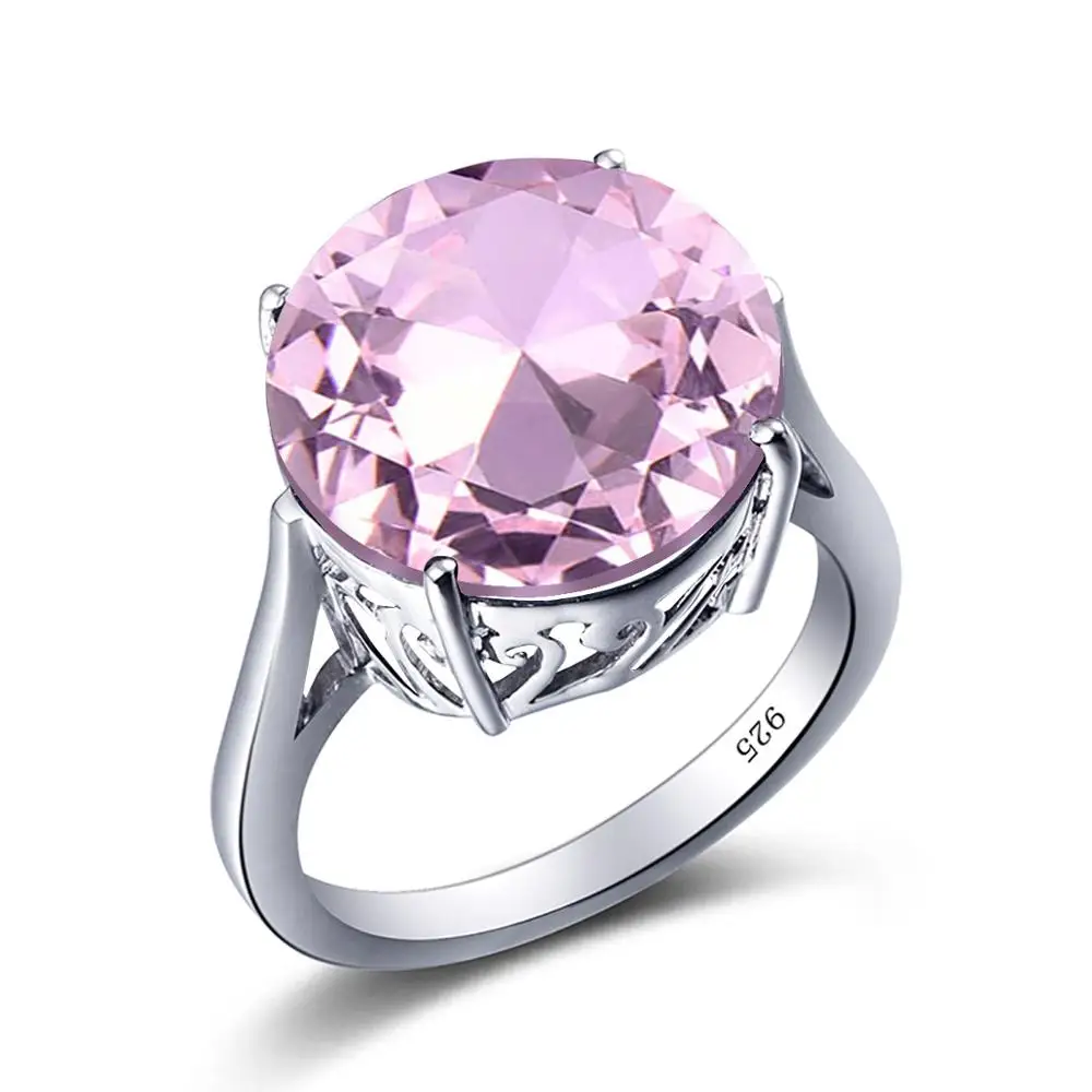 

Szjinao Pink Crystal Ring Pure Silver Rings For Women Silver 925 jewelry Round Gemstone Cute Romantic Genuine Female Jewellery