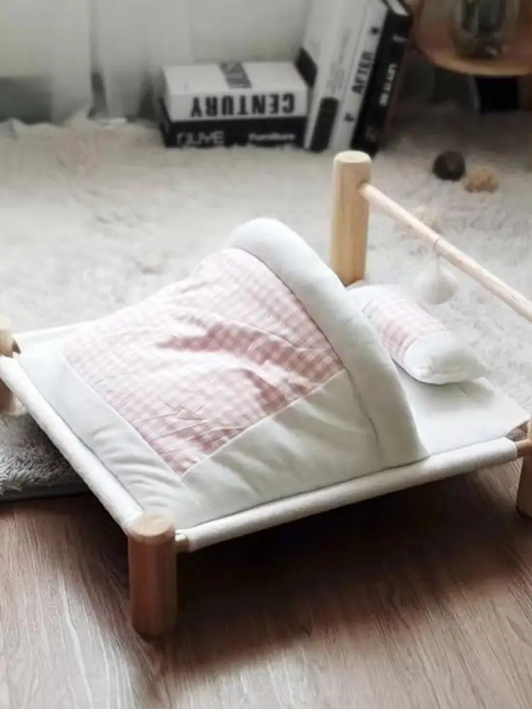 Кровать для кошки из твердого дерева съемный моющийся Гамак домашних животных