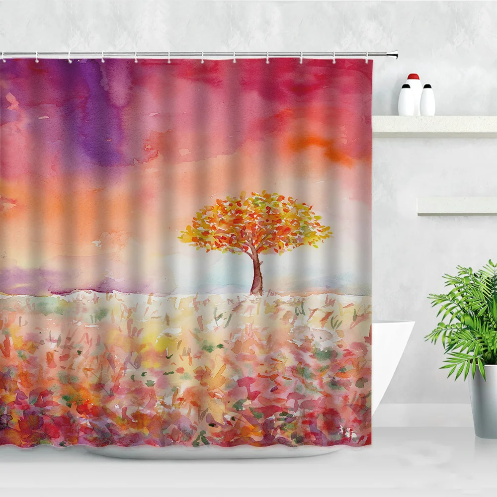 

Ocean Scenery Shower Curtains Color Cloud Sailing Boat Water Color Art Printed Wall Decor Screen With Hooks Bathroom Curtain Set