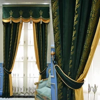 light luxury american living room bedroom french court korean flannel gold leaf embroidery dark green curtain customization