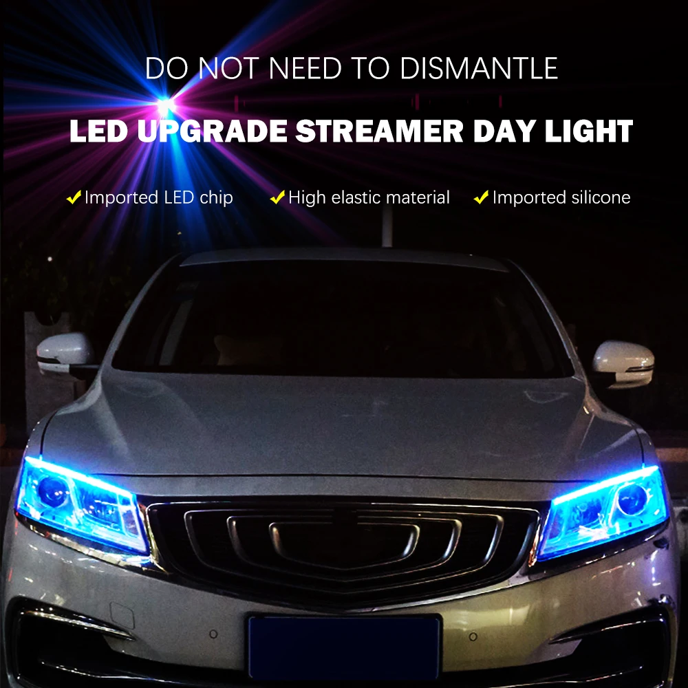 CO LIGHT светодиодный DRL 30 45 60 см дневные ходовые огни Гибкая мягкая трубка направляющая автомобильная светодиодная лента белый указатель поворота желтый Водонепроницаемый 12 В