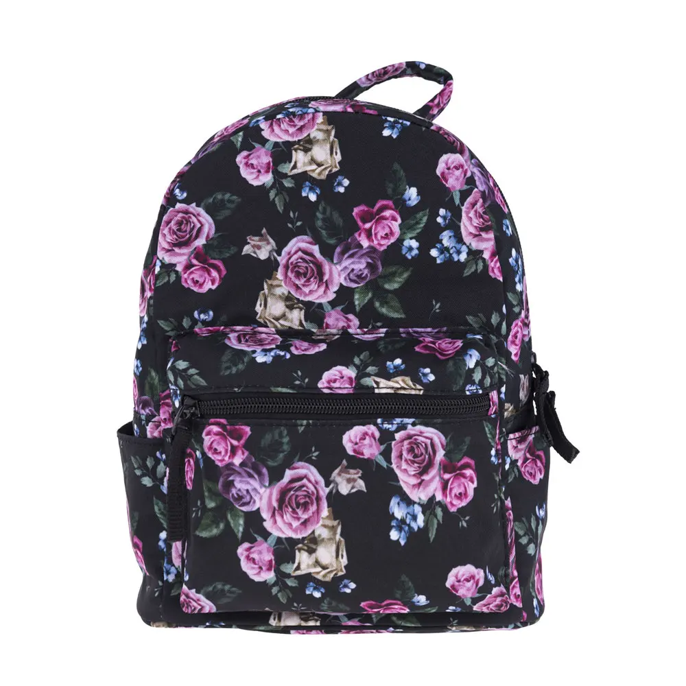 Fashion Flowers Print Backpack Women Casual Mini School Bag For Girl 1-5 Grade Waterproof Travel Rucksack For Teens
