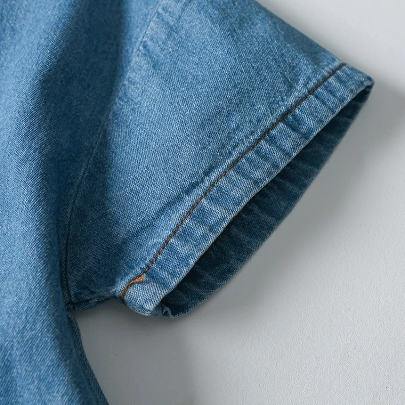 

2021 Single Breasted Korean Denim Short Sleeve O-neck Velvet Baby Romper Baby Boys Girls Clothes for Newborns Babies Accessories