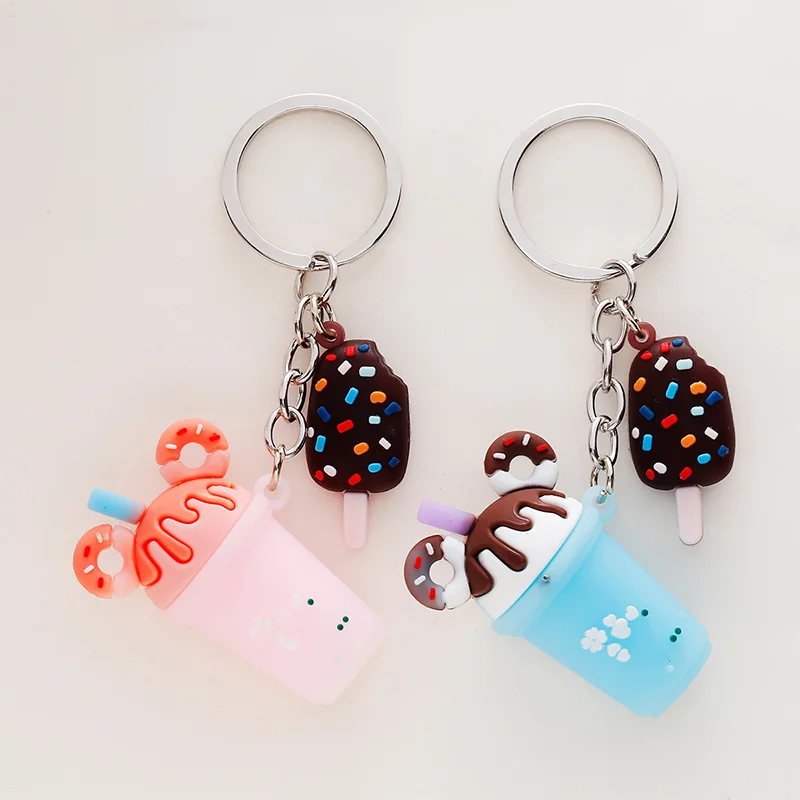 Cute Multicolor Simulation Watermelon Milk Tea Drink Keychain Cartoon Milk Tea Cup Coke Cup Bag Pendant Keychain Gift