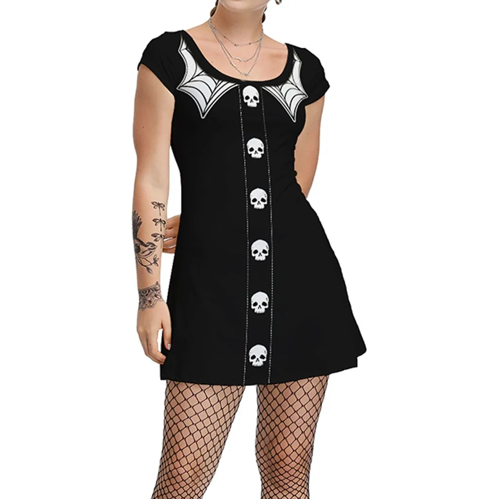 Женское короткое винтажное платье с круглым вырезом и коротким рукавом |