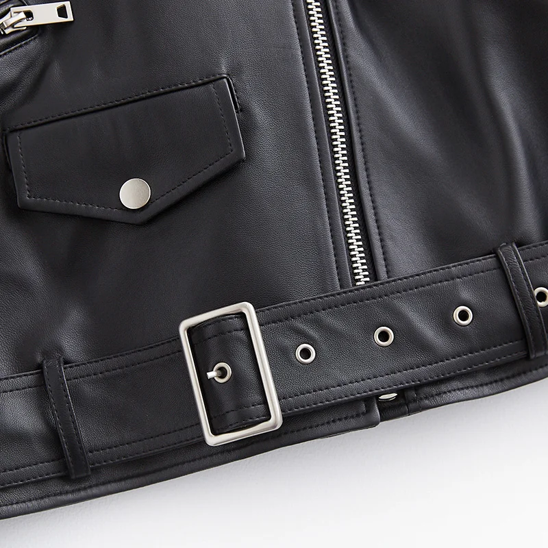 Lautaro Черная байкерская куртка из искусственной кожи для женщин с длинным рукавом