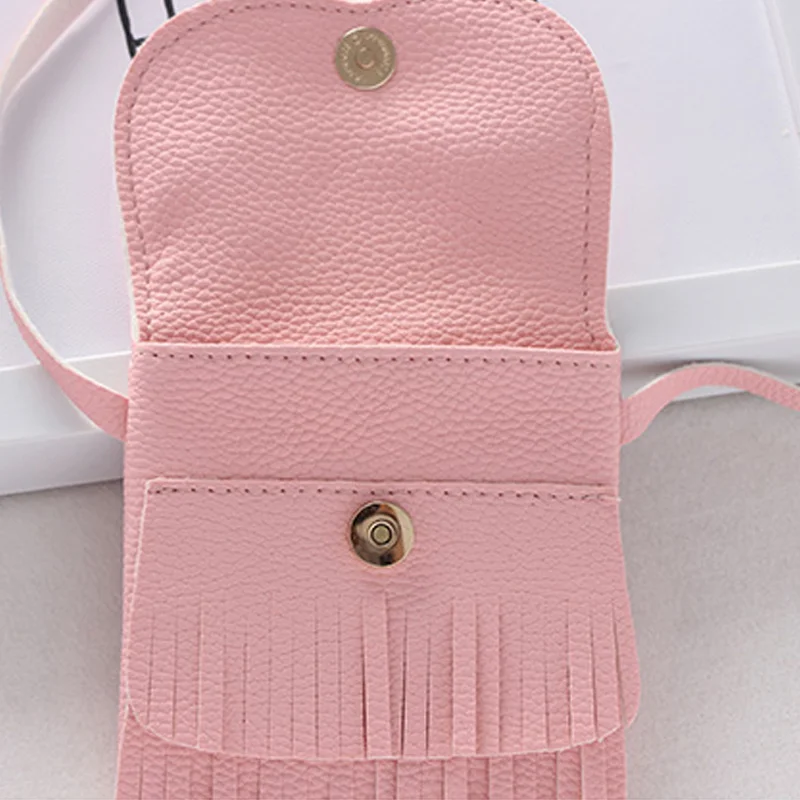 

Cute Children Girls Tassel Small Cat Shoulder Messenger Bag Mini Key Coin Purses PU Leather Handbags Wallet Kids Satchel Bag