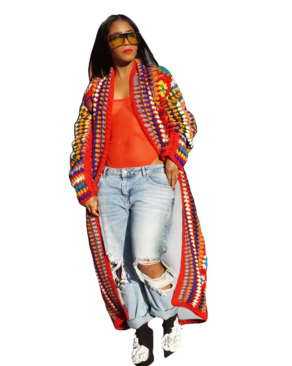 Богемный стиль лоскутный длинный кардиган Тренч пальто для девушек рукав зима