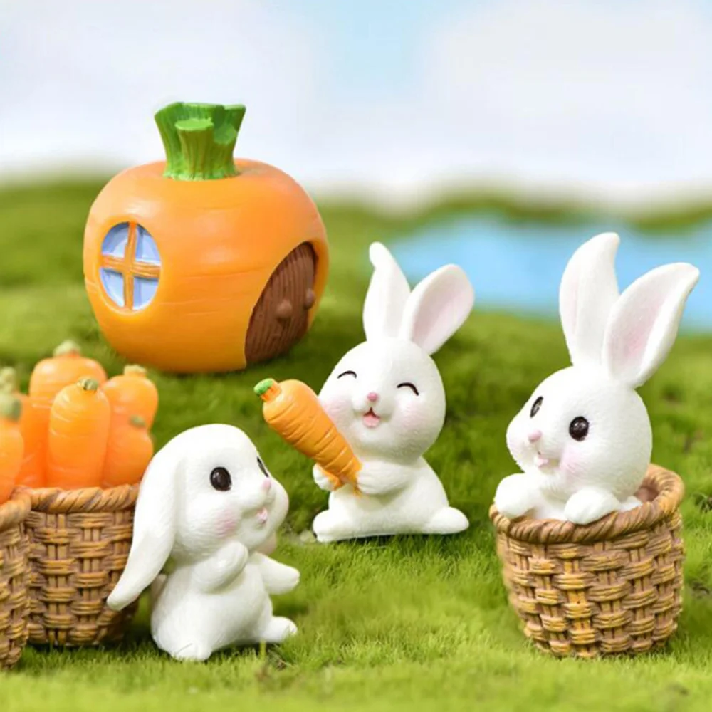 

8pcs Lovely Easter Crafts Adorable Bunny Resin Easter Miniatures Ornaments