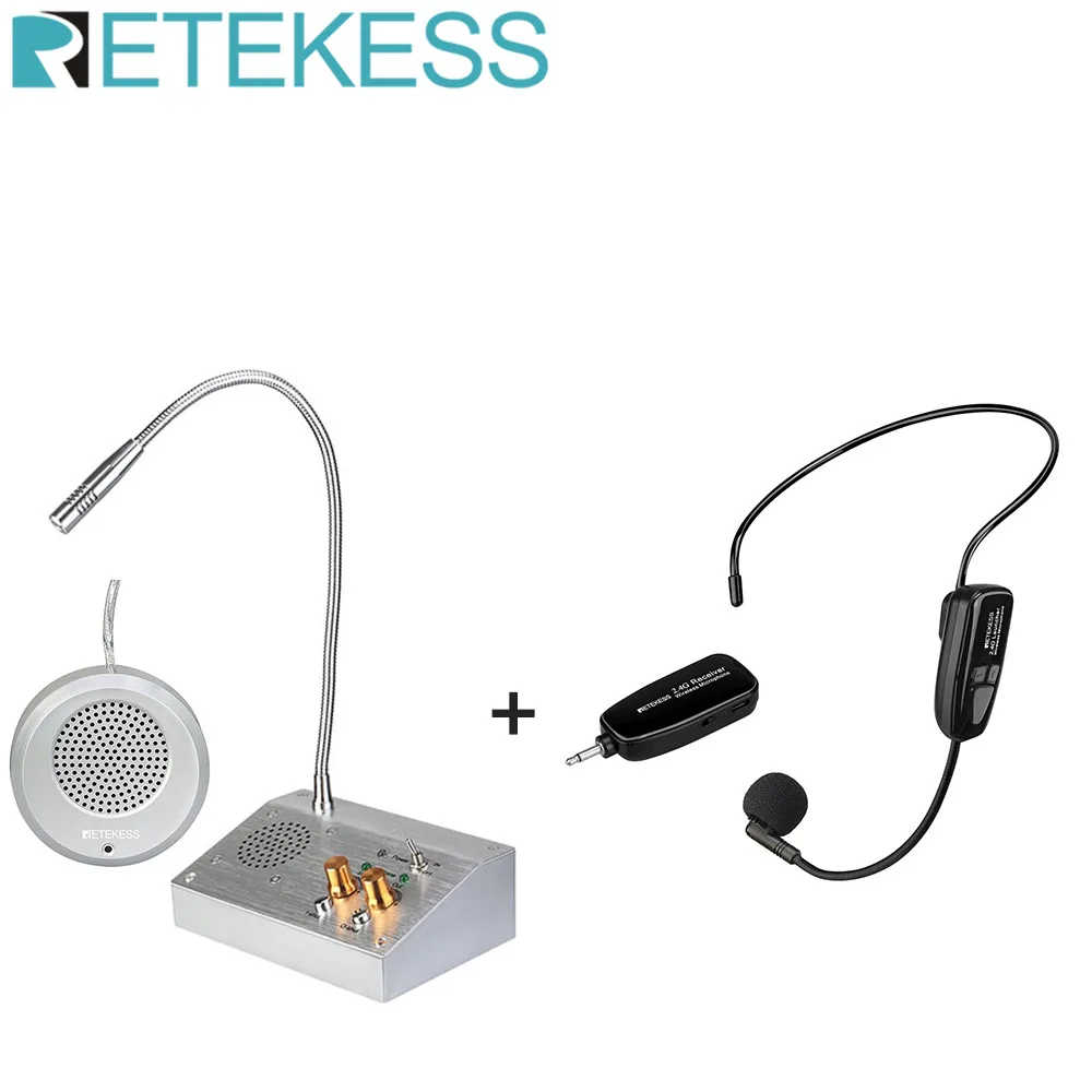 Retekess TW103 Window Speaker+TT123 Wireless Mic Headset Intercom System for Business Voice Intercom Bank Counter Interphone