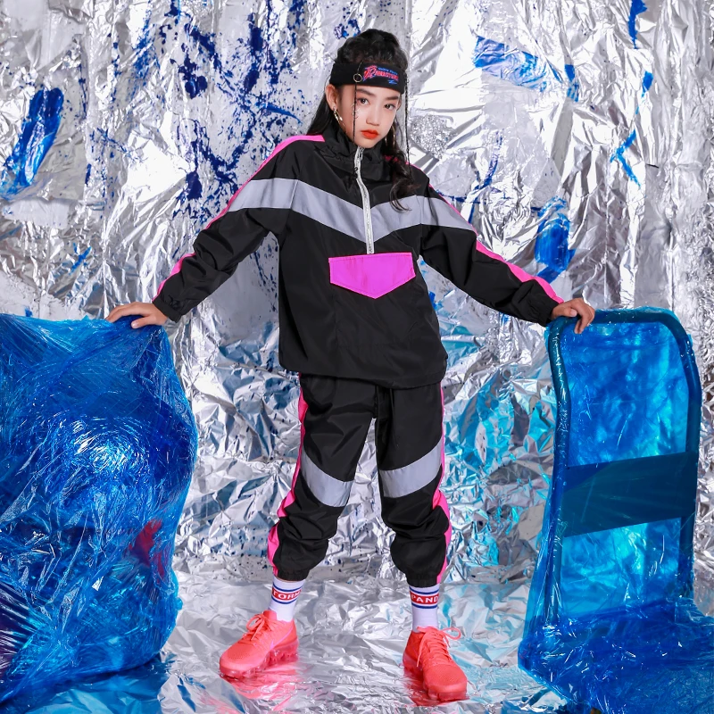 

Костюмы для джазовых танцев, детские, со швами, светоотражающие, свободные, в стиле хип-хоп, для уличных танцев, для мальчиков и девочек, DQS3822