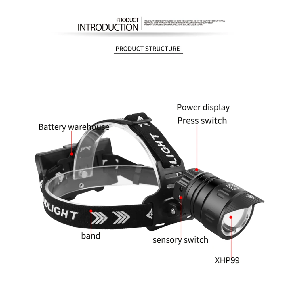 

XHP160 LED Sensor Headlamp Flashlight Torch XHP99 USB Camping Fishing Head Light Torch Head Light Best for Camping