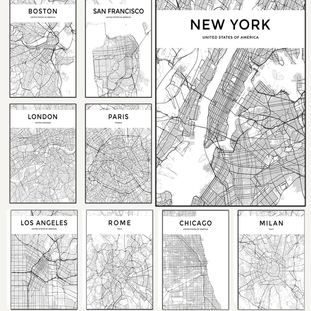 

Londres, Nova York, Paris, City Maps Wall Art Canvas Painting Decor Pictures for Home Decoration Nordic Kids Room Decoration