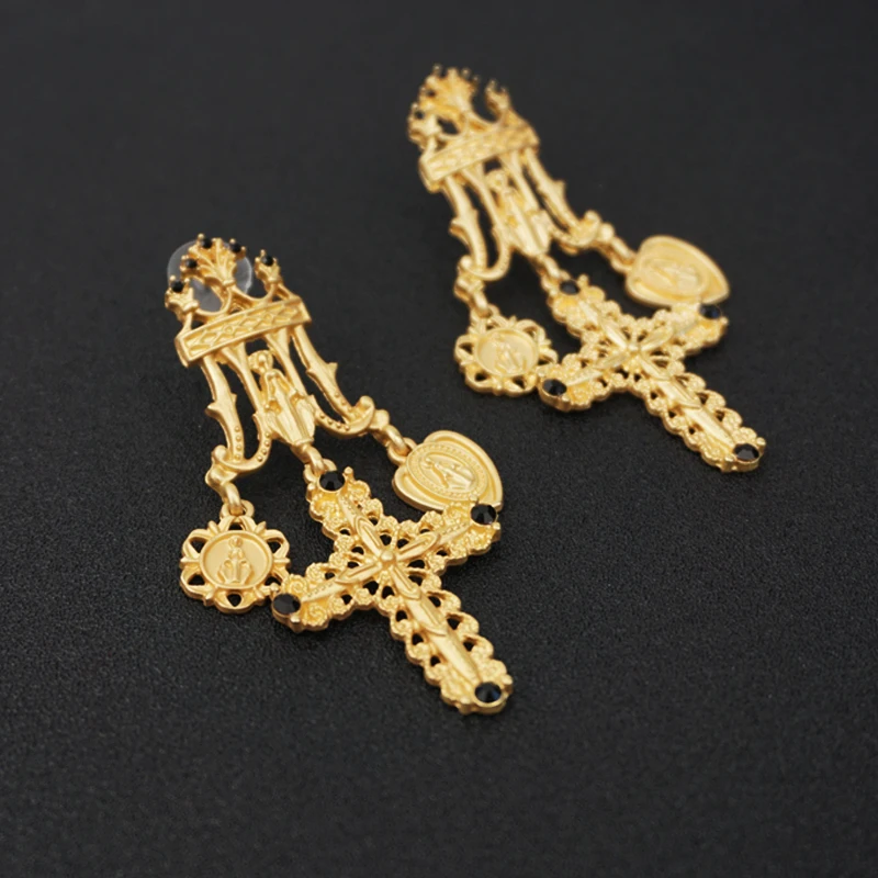 M & G золотые Винтажные серьги в готическом стиле женские черные стеклянные