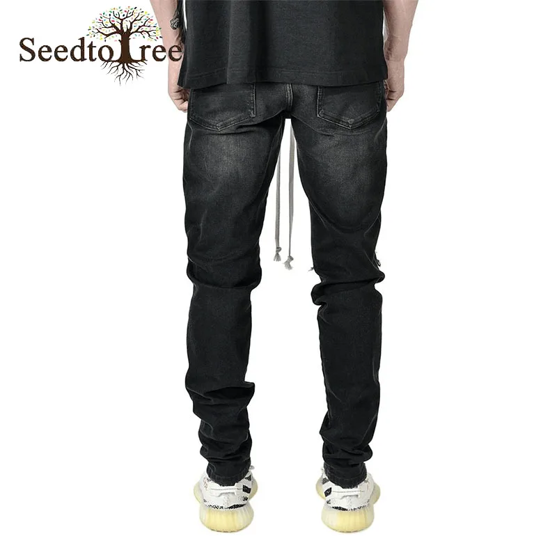 Men's Hole Casual Jeans Men Straight Slim Denim Trousers