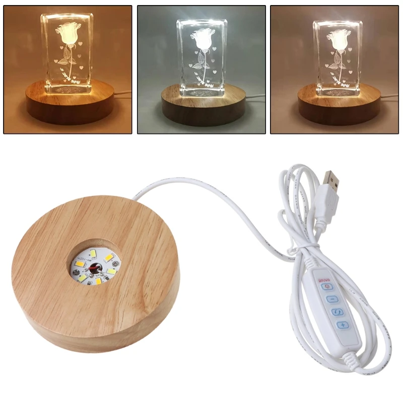 

Handmade Wood Resin Art Dispaly Base 3 Colors LED Light 3D Crystals Glass Ornament Night Lamp Base Stand