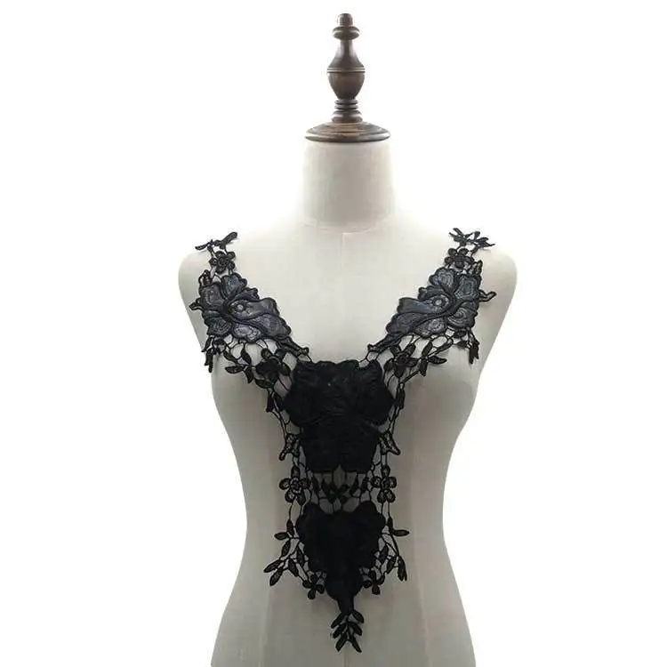 

1PCS Black 3d Flowers Fabric Collar Neckline Embroidery Applique Evening Dress Guipure Trim Decorative Lace Scrapbooking 2019