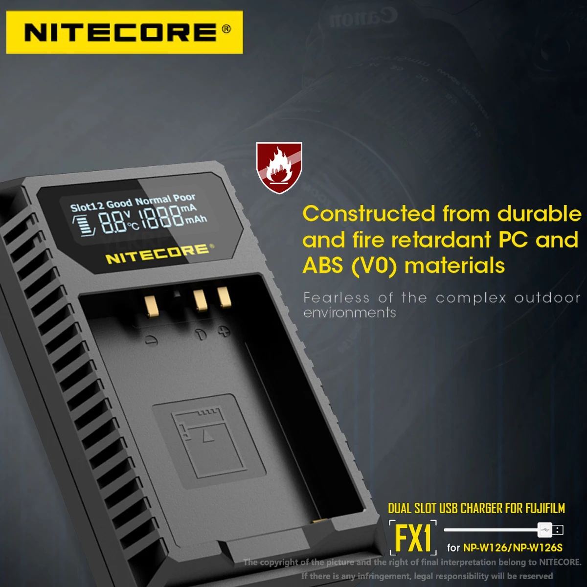 Зарядное устройство NITECORE FX1 с двумя слотами USB для Fujifilm камеры и аккумулятором