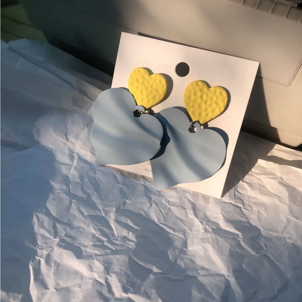 Серьги-капли с розовым сердцем Необычные модные синие карамельные цвета милые