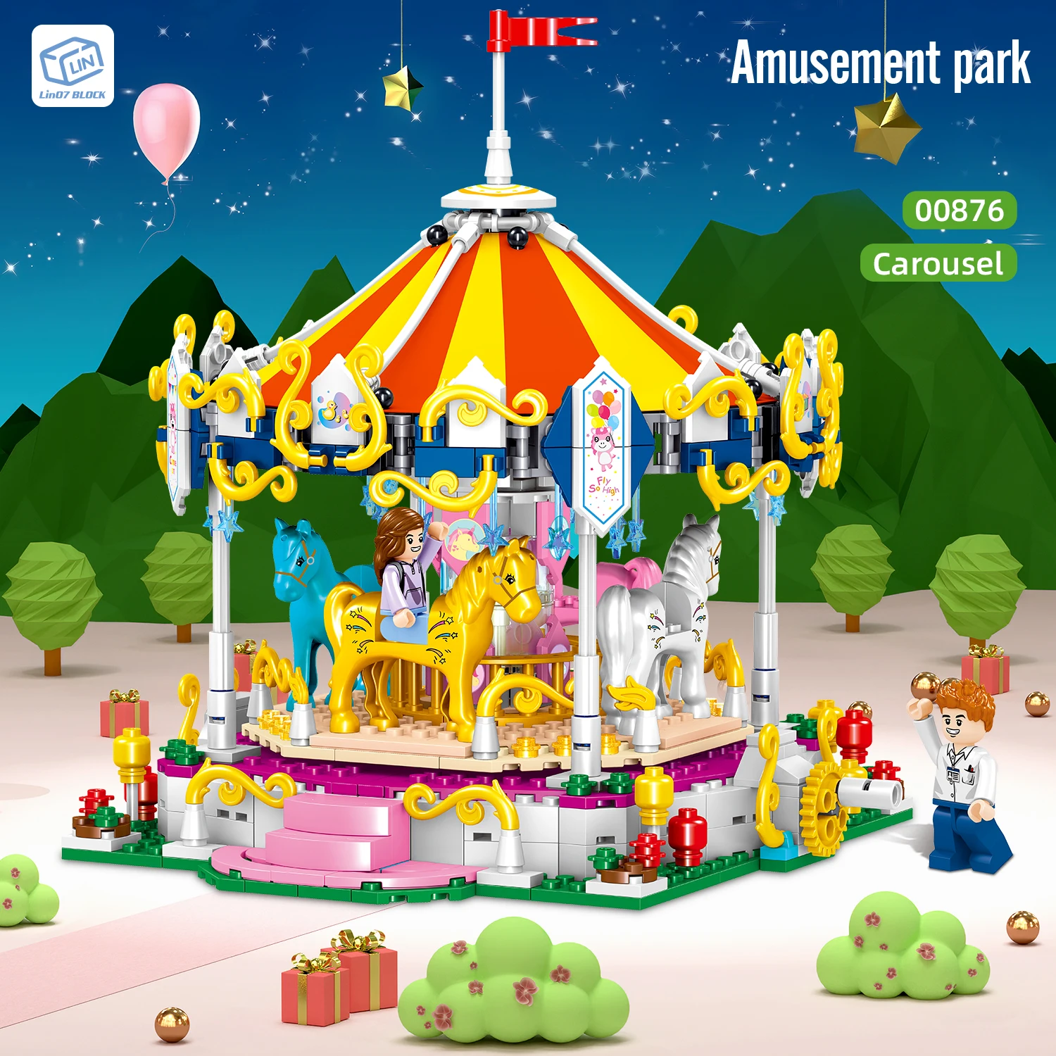 

Carousel Amusement Park Building Kit Street-View Bricks Toy for Adults and Kids (792 PCS)