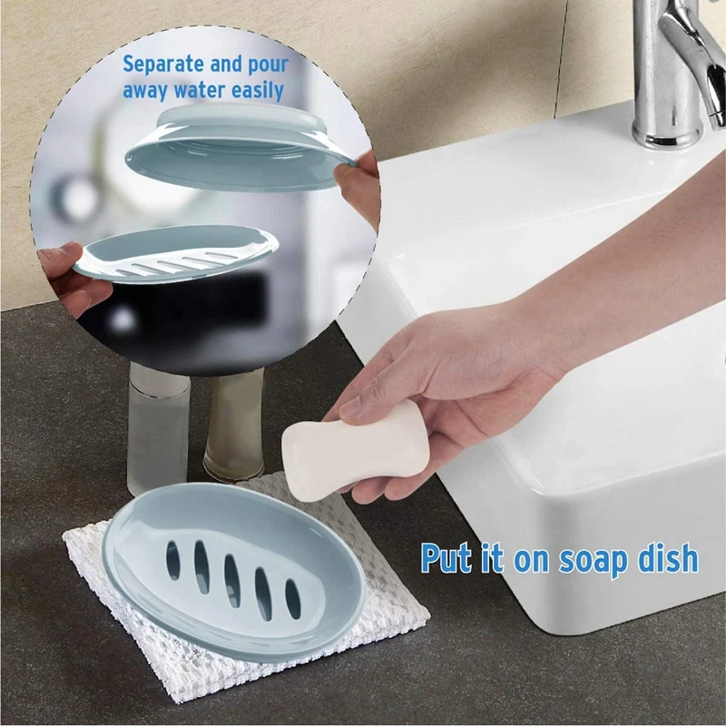 

3 Pack Plastic Soap Dish Bar Soap Holder Shower, Bathroom, Kitchen - Blue