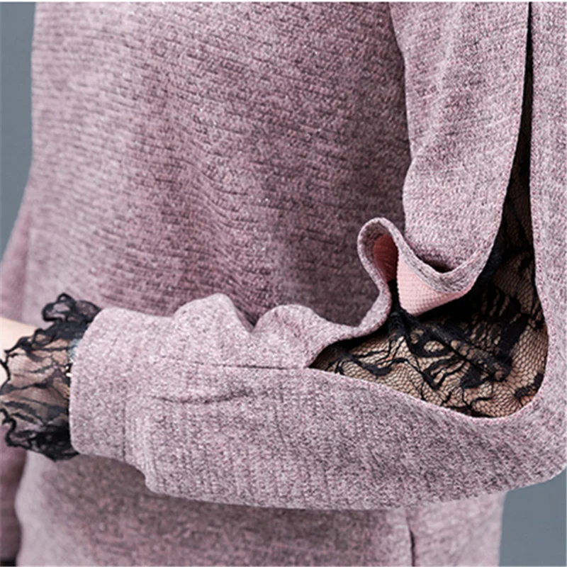 

Long Sleeve Lace T-shirt Women 2019 Spring New Women's Korean Version of Loose Joker Base T Shirt Fake Two Coats