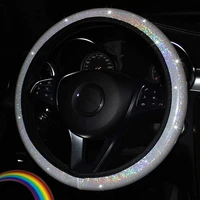 luxury rhinestone car steering wheel covers cap pu leather steering wheel crystal cover auto gear cover auto accessories women