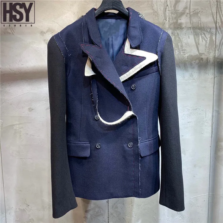 【HSY】2019 осенний зимний костюм куртка Новый женский нишевый дизайн асимметричный
