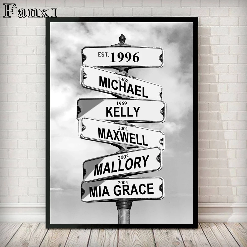 

Холст для картины на индивидуальный заказ пересечение улицы знак 6 имена юбилейное настенное искусство персонализированный подарок на ден...