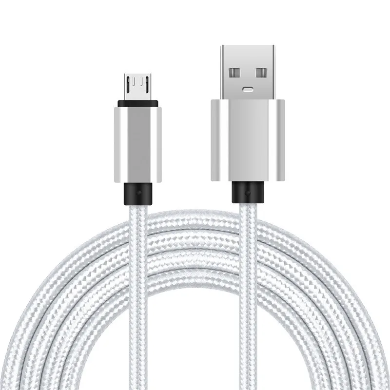Silver micro cable Сверхмощный металлический Плетеный IOS Micro USB USB-C Кабель зарядного устройства 1 м 2 м 3M для iPhone X 7 6 5 8 8 плюс XS - Цвет: Silver micro cable