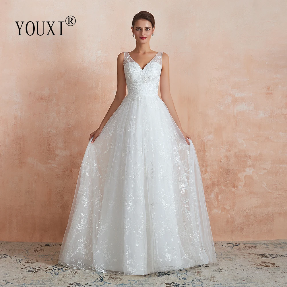 YOUXI свадебное платье 2020 Новое поступление двойные с v-образным вырезом кружева