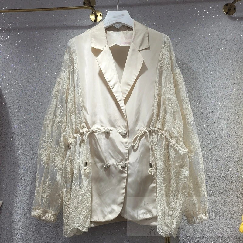 

Lace Jacket Women European Style 2021 Spring and Summer New Suit Collar Loose Sun Protection Clothing Lady Coat Nancylim