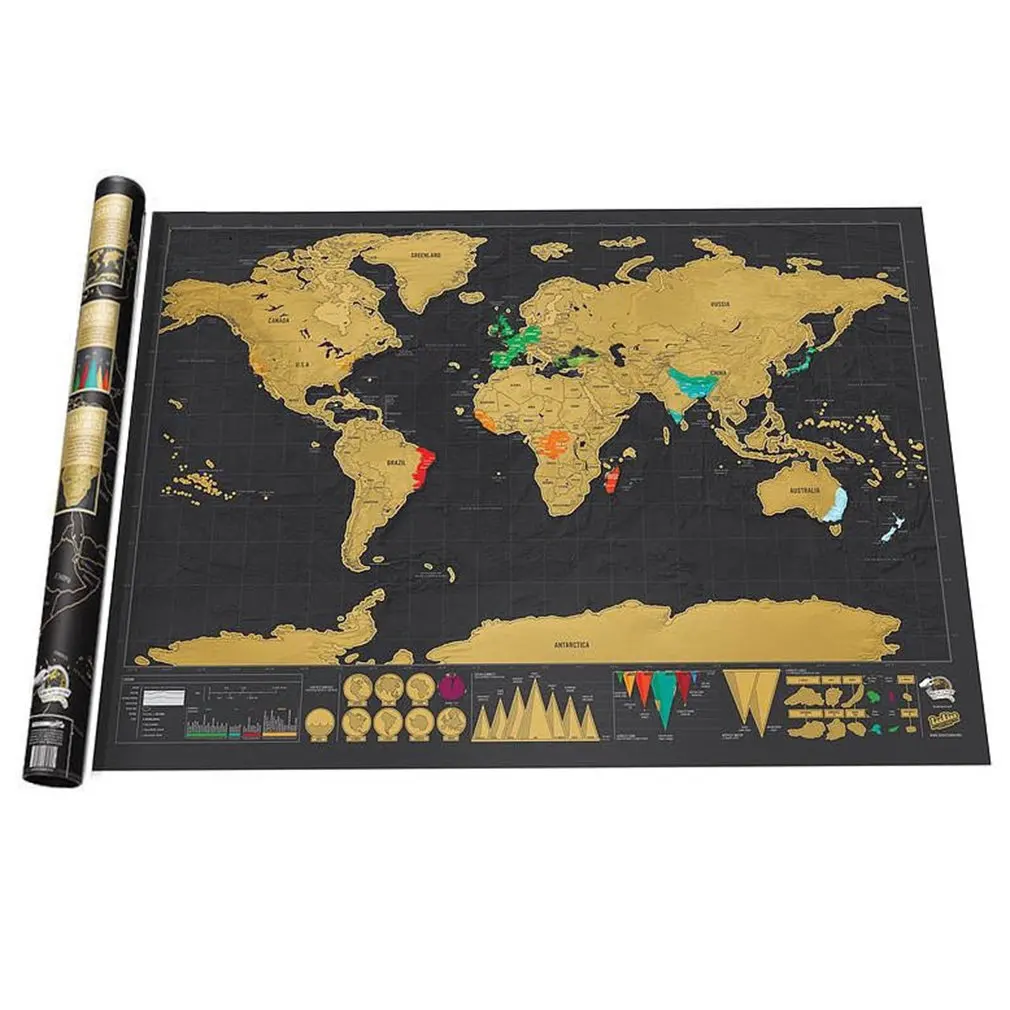 

Luxury Journal Log Gift Travel Edition Scratch Off World Map Poster Durable City Painting Romantic Decorative Painting Home