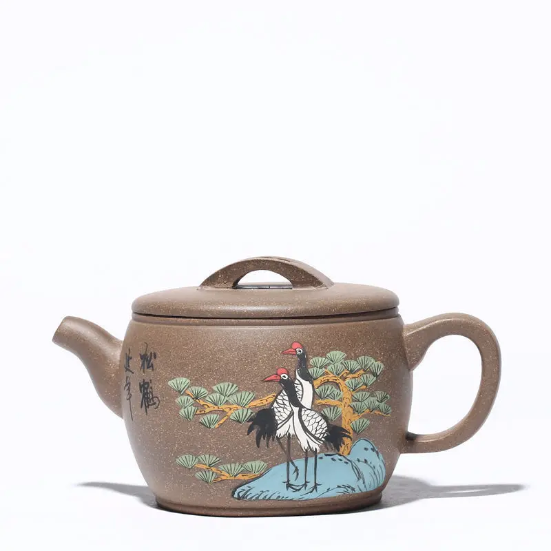 

Yixing Ding Shu Zhen Dark-red Enameled Pottery Teapot Famous Manual Teapot Coloured Drawing Or Pattern Han Tile Kung Fu Tea Have