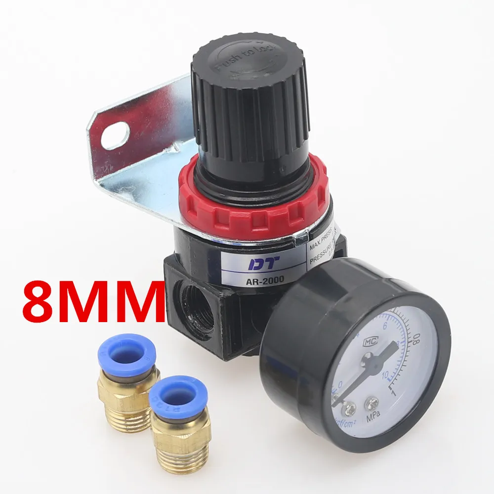 AR2000-8mm AR2000 1/" Резьба BSP пневматические компрессоры регулятор давления редукционный клапан 4 мм 6 мм 8 мм 10 мм 12 мм соединительные фитинги - Цвет: AR2000-8mm