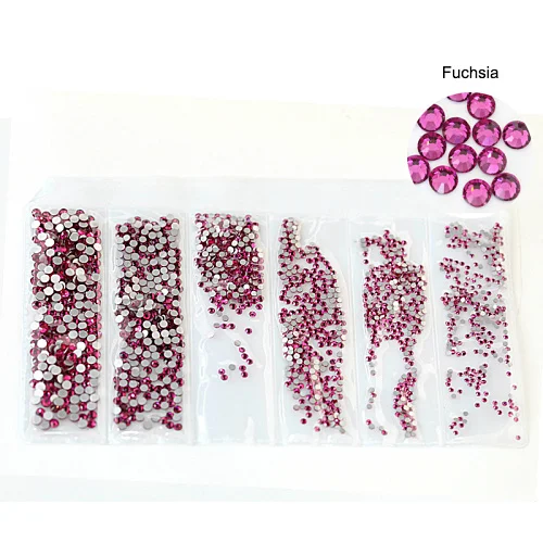 Fuchsia 1580 шт разноцветные стразы разных размеров без горячей фиксации с кристаллами AB стеклянные плоские стразы для украшения ногтей B1048 - Цвет: Fuchsia