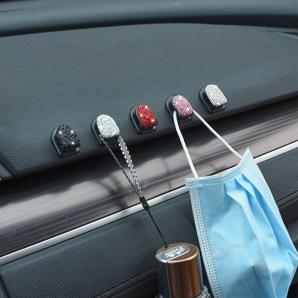 

2pcs Mini Auto Hooks Bling Crystal Dash Door Panel Hook Strong Durable Storage Universal Hook Hanging Hanger Organizer